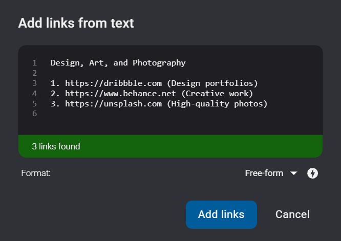 Add links from text